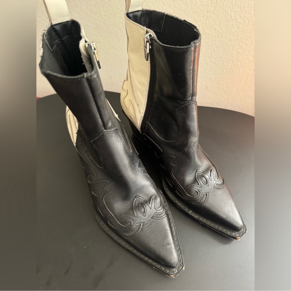 Two-Tone Black and White Western-Inspired Ankle Booties - Picture 3 of 11